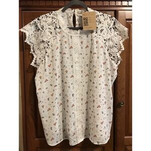 NWT Women's Chance Or Fate Crochet Lace Trim Floral Shirt Blouse‎ Size 3XL